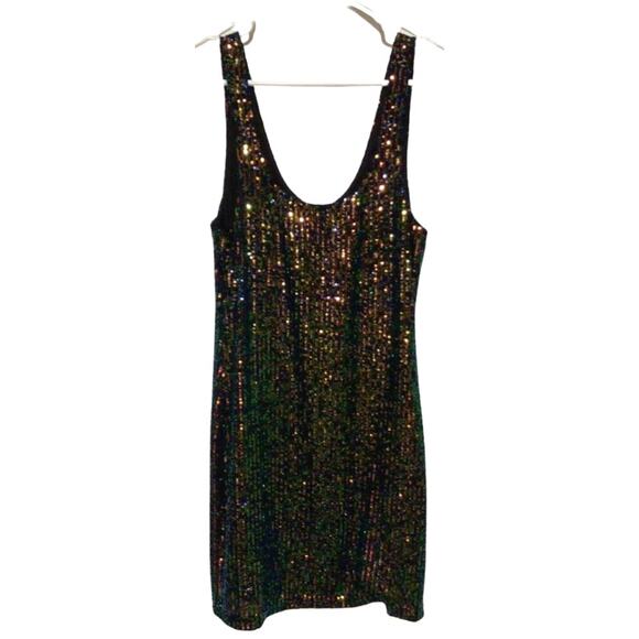 TOPSHOP Iridescent Black Sequin Halter Tank Dress Size 10 Party Clubwear - Picture 1 of 5